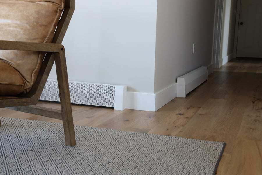 EZ Snap baseboard heater cover installed in a living room